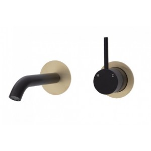 Kaya Up Wall Basin/Bath Mixer Set, Matte Black, Urban Brass Round Plates, 160mm Outlet